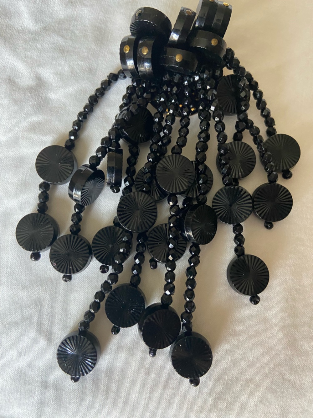 Black Beaded Tassel Brooch